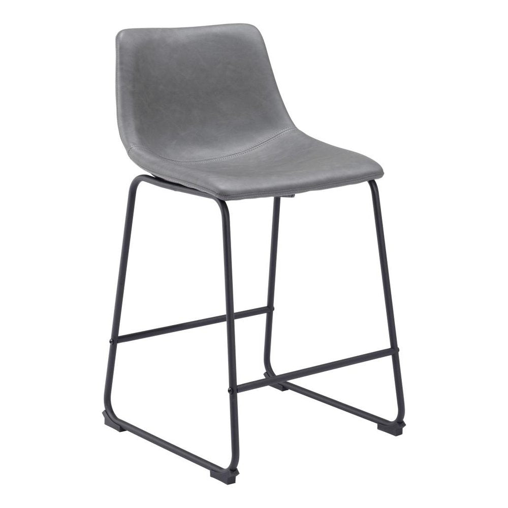 Set of Two 24" Charcoal And Black Faux Leather And Steel Counter Height Bar Chairs HomeRoots