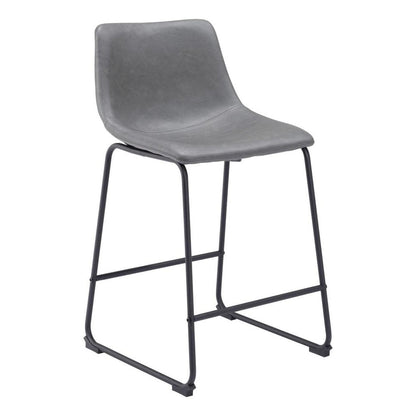 Set of Two 24" Charcoal And Black Faux Leather And Steel Counter Height Bar Chairs HomeRoots