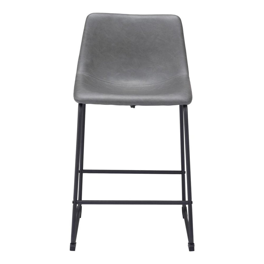 Set of Two 24" Charcoal And Black Faux Leather And Steel Counter Height Bar Chairs HomeRoots