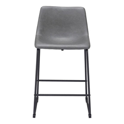 Set of Two 24" Charcoal And Black Faux Leather And Steel Counter Height Bar Chairs HomeRoots