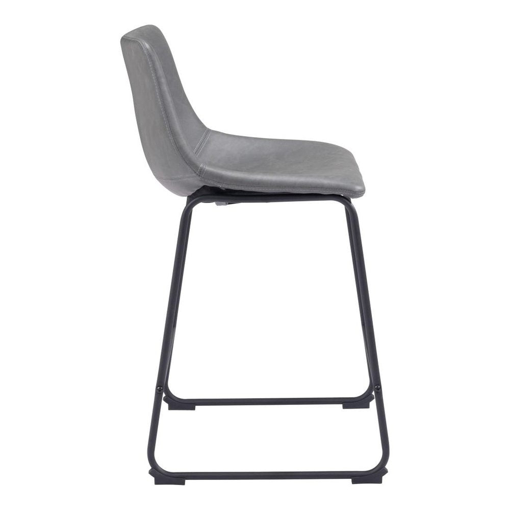 Set of Two 24" Charcoal And Black Faux Leather And Steel Counter Height Bar Chairs HomeRoots