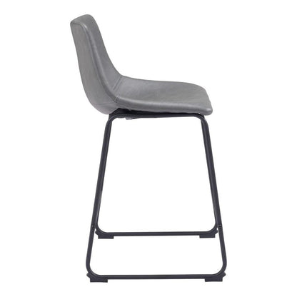 Set of Two 24" Charcoal And Black Faux Leather And Steel Counter Height Bar Chairs HomeRoots