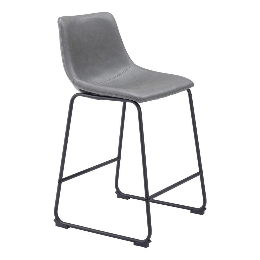 Set of Two 24" Charcoal And Black Faux Leather And Steel Counter Height Bar Chairs HomeRoots