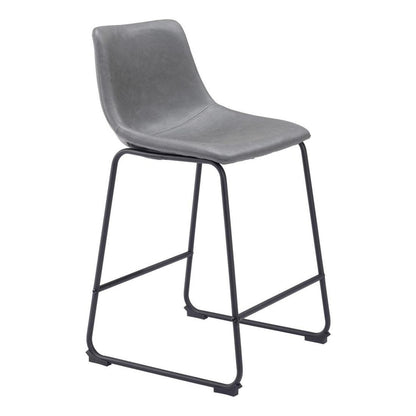 Set of Two 24" Charcoal And Black Faux Leather And Steel Counter Height Bar Chairs HomeRoots