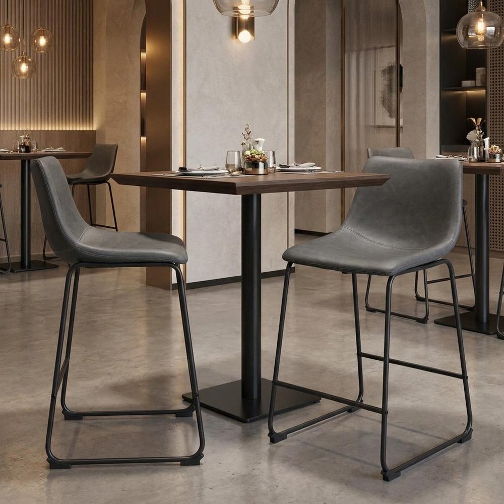 Set of Two 24" Charcoal And Black Faux Leather And Steel Counter Height Bar Chairs — view 12