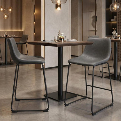 Set of Two 24" Charcoal And Black Faux Leather And Steel Counter Height Bar Chairs HomeRoots