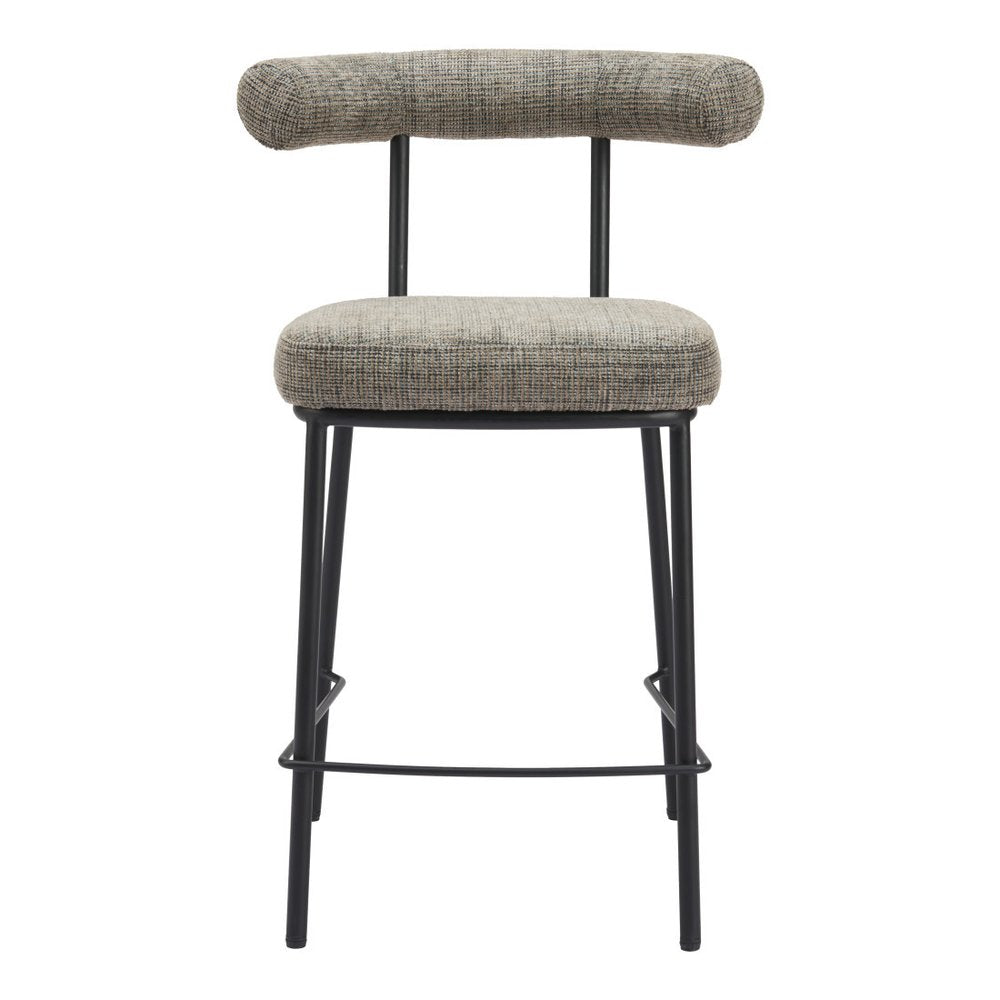 26" Green And Black Chenille And Steel Low Back Counter Height Bar Chair HomeRoots