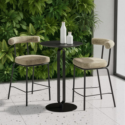 26" Green and Black Chenille and Steel Low Back Counter Height Bar Chair HomeRoots