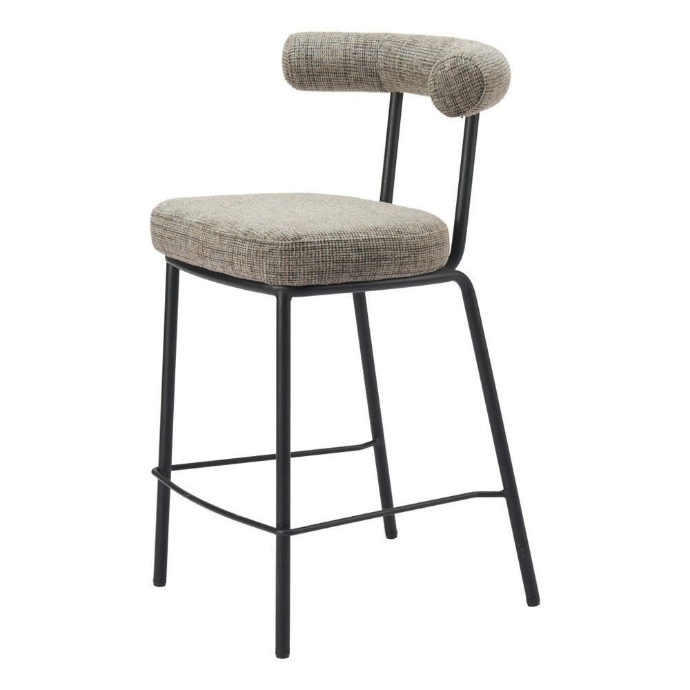 26" Green And Black Chenille And Steel Low Back Counter Height Bar Chair HomeRoots
