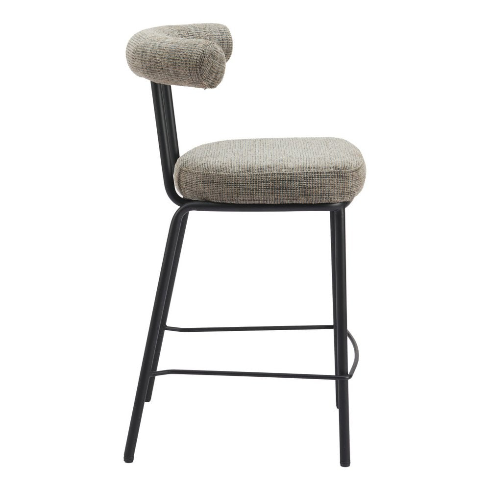 26" Green And Black Chenille And Steel Low Back Counter Height Bar Chair HomeRoots