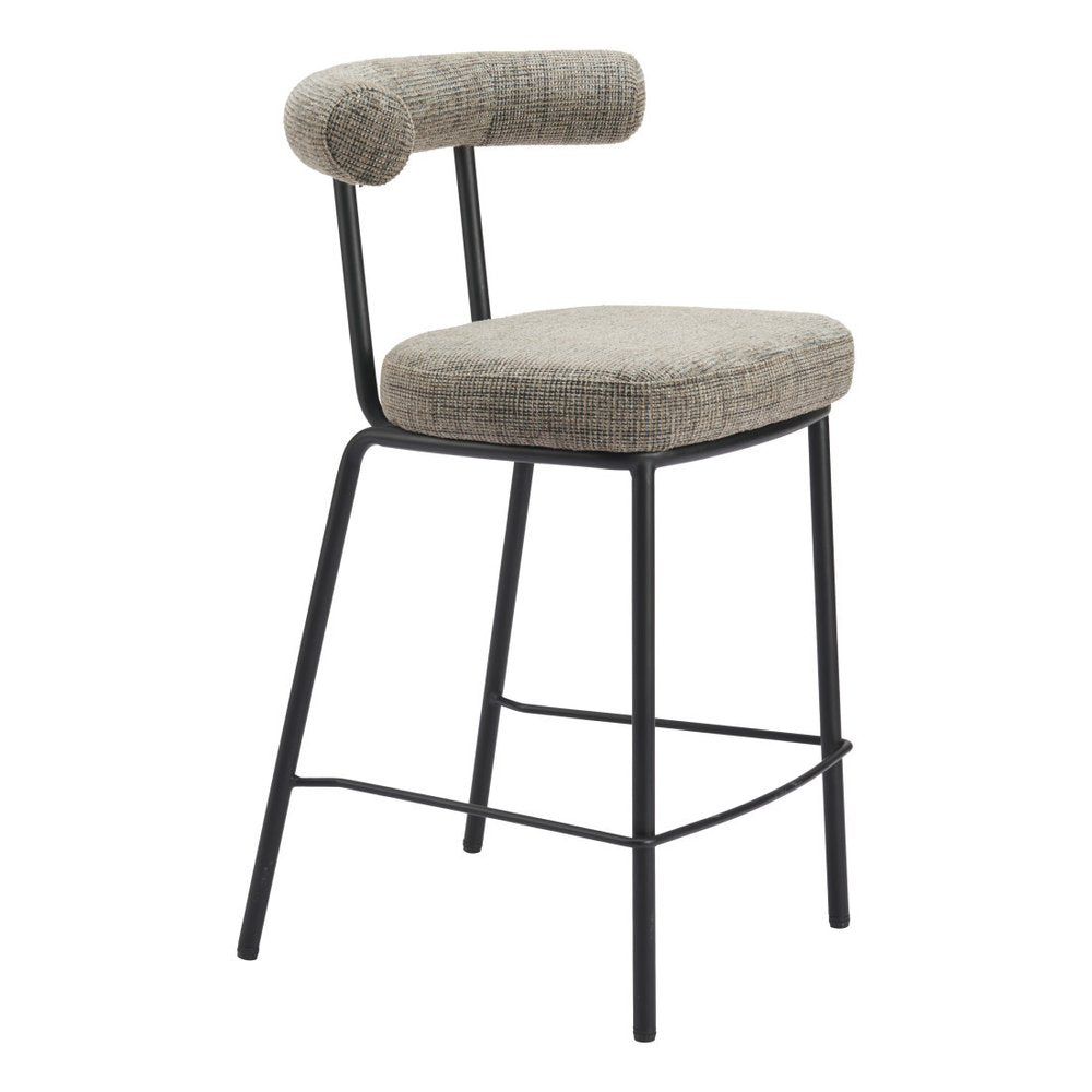 26" Green And Black Chenille And Steel Low Back Counter Height Bar Chair HomeRoots