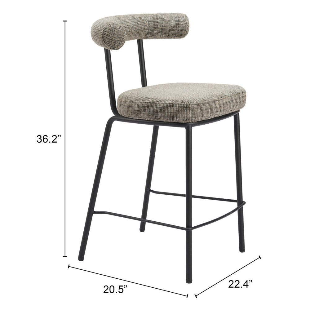 26" Green and Black Chenille and Steel Low Back Counter Height Bar Chair HomeRoots