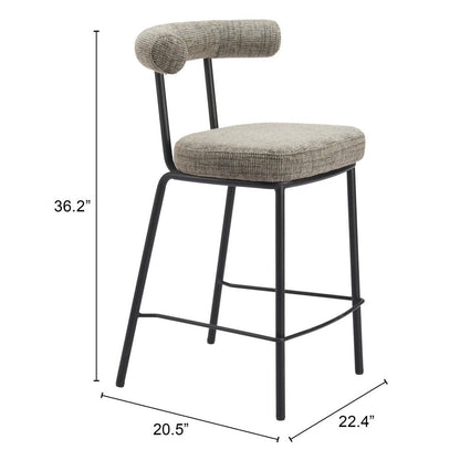 26" Green and Black Chenille and Steel Low Back Counter Height Bar Chair HomeRoots
