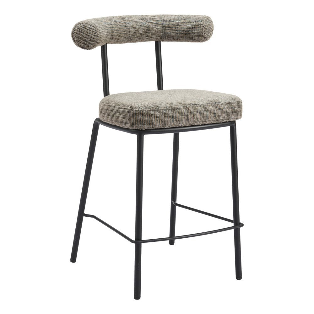 26" Green And Black Chenille And Steel Low Back Counter Height Bar Chair HomeRoots