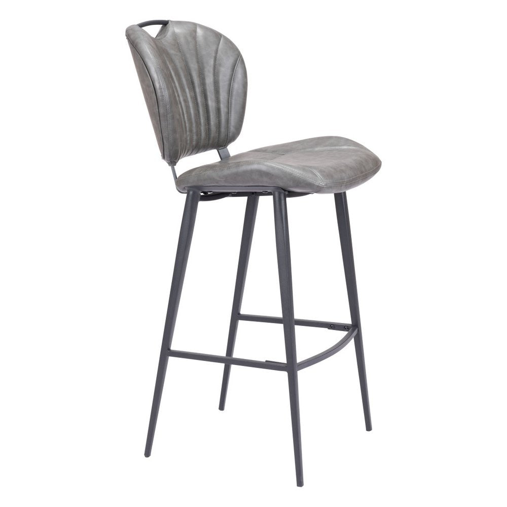 30" Gray And Black Faux Leather And Fabric And Steel Low Back Bar Height Bar Chair HomeRoots