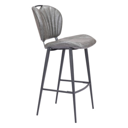 30" Gray And Black Faux Leather And Fabric And Steel Low Back Bar Height Bar Chair HomeRoots