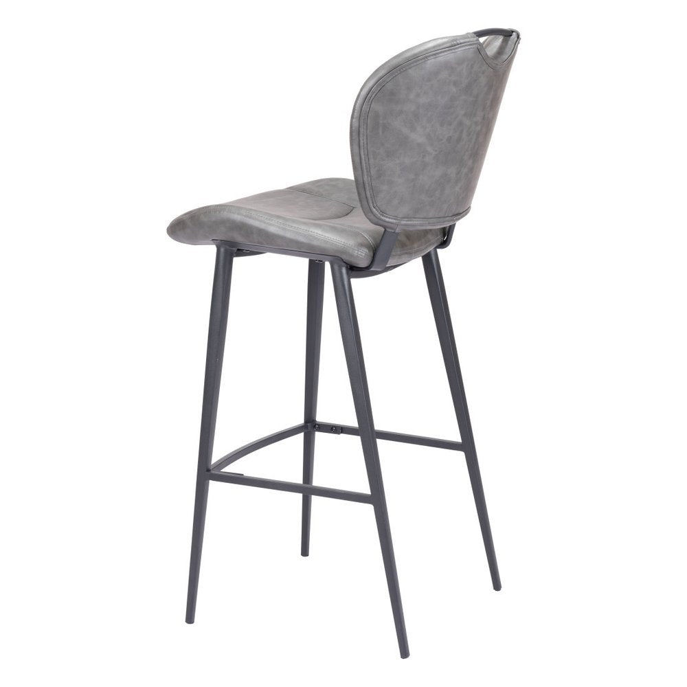 30" Gray And Black Faux Leather And Fabric And Steel Low Back Bar Height Bar Chair HomeRoots