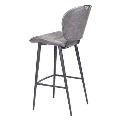 30" Gray And Black Faux Leather And Fabric And Steel Low Back Bar Height Bar Chair HomeRoots