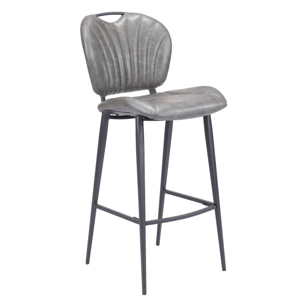 30" Gray And Black Faux Leather And Fabric And Steel Low Back Bar Height Bar Chair HomeRoots