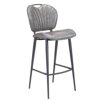30" Gray And Black Faux Leather And Fabric And Steel Low Back Bar Height Bar Chair HomeRoots