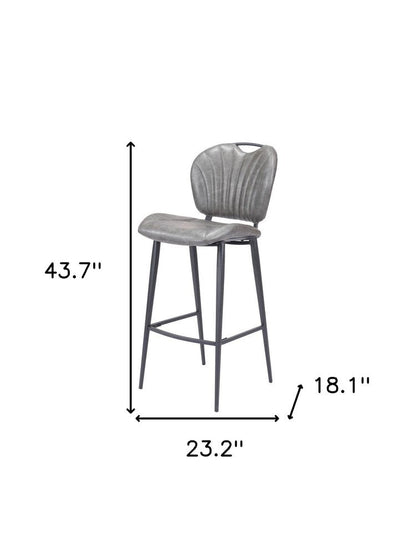 30" Gray And Black Faux Leather And Fabric And Steel Low Back Bar Height Bar Chair HomeRoots