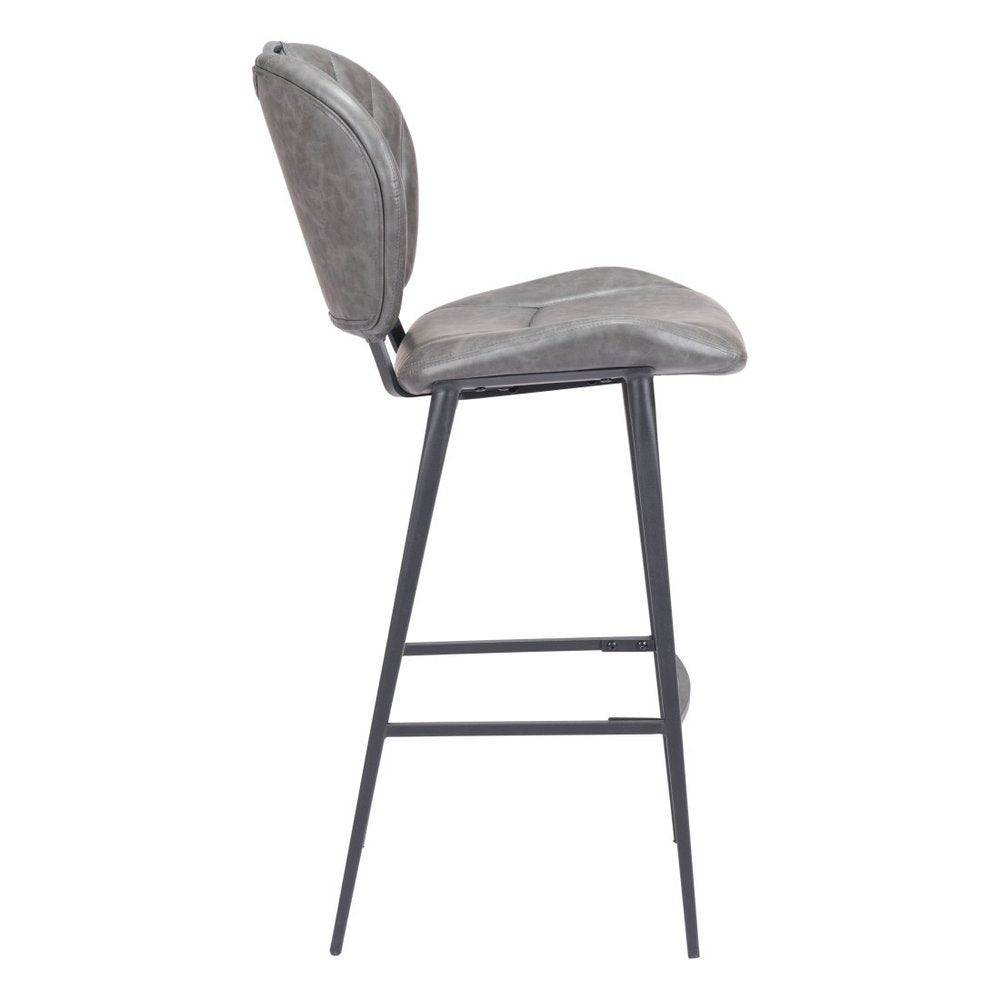 30" Gray And Black Faux Leather And Fabric And Steel Low Back Bar Height Bar Chair HomeRoots