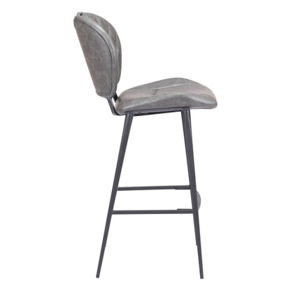 30" Gray And Black Faux Leather And Fabric And Steel Low Back Bar Height Bar Chair HomeRoots