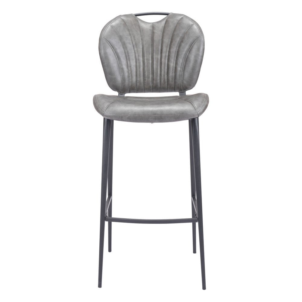 30" Gray And Black Faux Leather And Fabric And Steel Low Back Bar Height Bar Chair HomeRoots