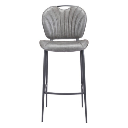 30" Gray And Black Faux Leather And Fabric And Steel Low Back Bar Height Bar Chair HomeRoots