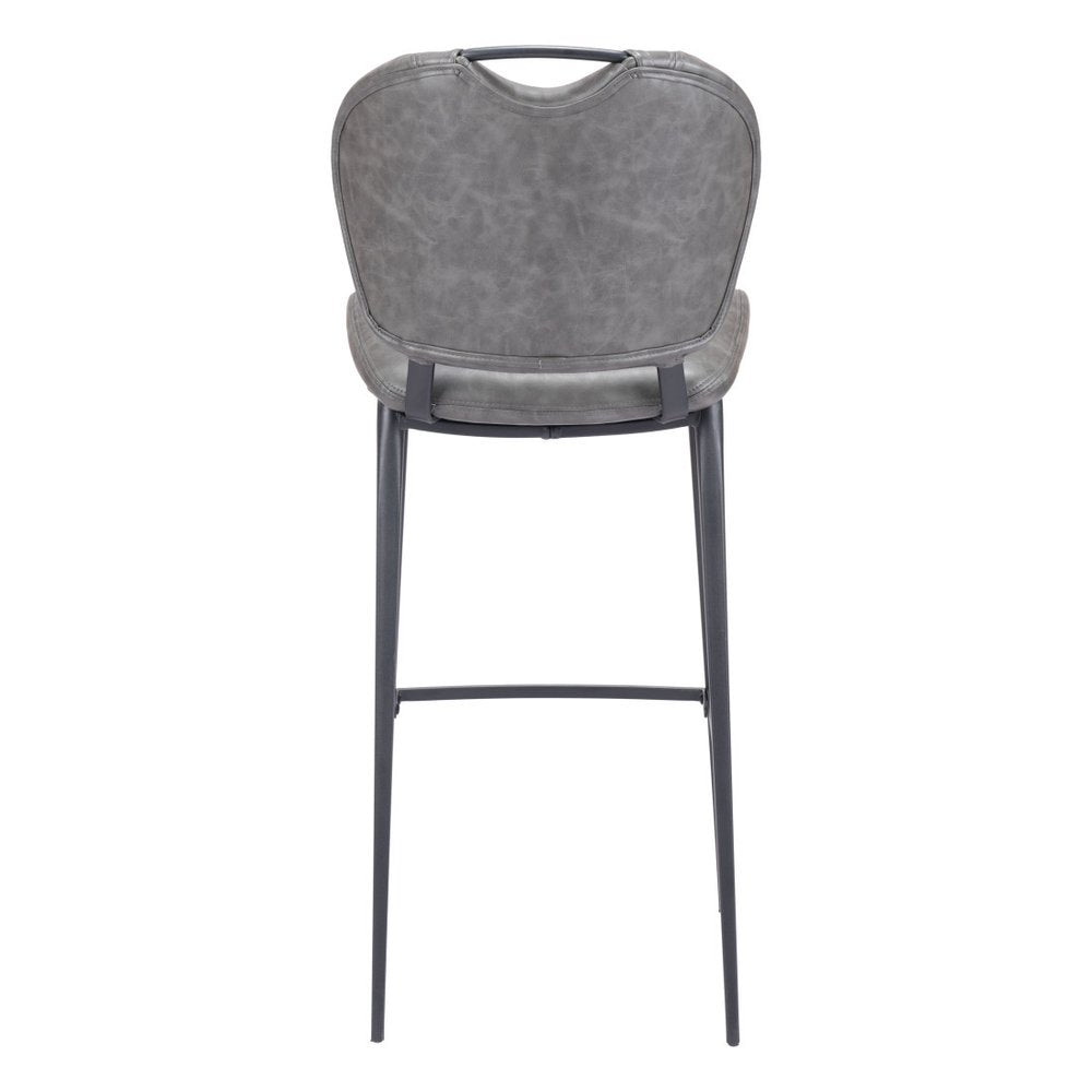 30" Gray And Black Faux Leather And Fabric And Steel Low Back Bar Height Bar Chair HomeRoots