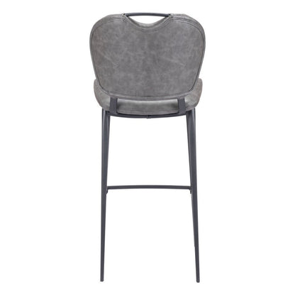 30" Gray And Black Faux Leather And Fabric And Steel Low Back Bar Height Bar Chair HomeRoots