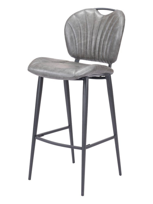 30" Gray And Black Faux Leather And Fabric And Steel Low Back Bar Height Bar Chair
