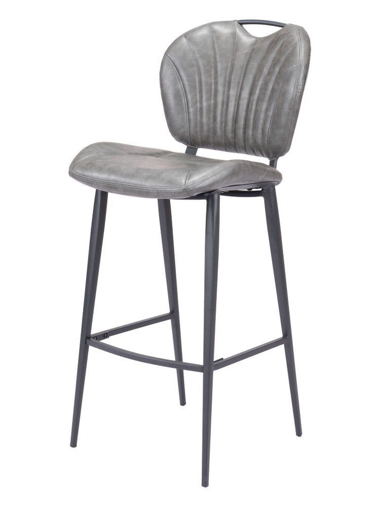 30" Gray And Black Faux Leather And Fabric And Steel Low Back Bar Height Bar Chair HomeRoots