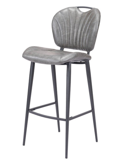 30" Gray And Black Faux Leather And Fabric And Steel Low Back Bar Height Bar Chair HomeRoots