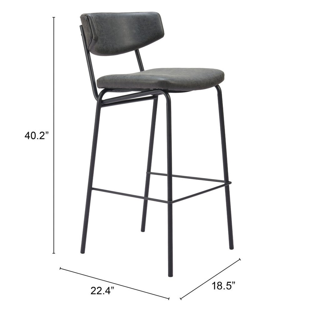 Set of Two 26" Black Faux Leather and Steel Low Back Counter Height Bar Chairs HomeRoots