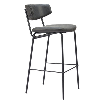 Set of Two 26" Black Faux Leather And Steel Low Back Counter Height Bar Chairs HomeRoots