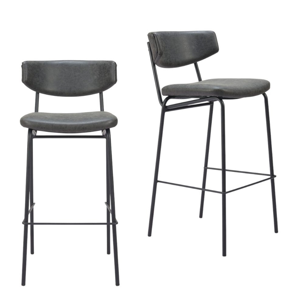 Set of Two 26" Black Faux Leather And Steel Low Back Counter Height Bar Chairs HomeRoots