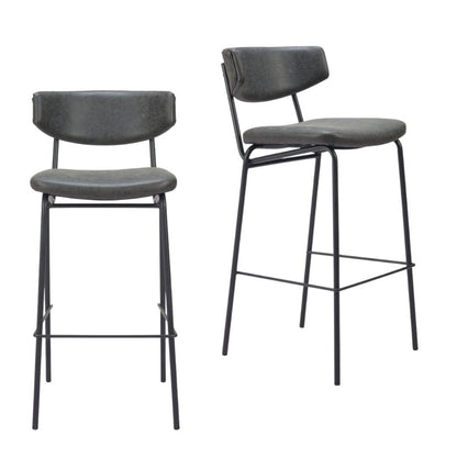 Set of Two 26" Black Faux Leather And Steel Low Back Counter Height Bar Chairs HomeRoots