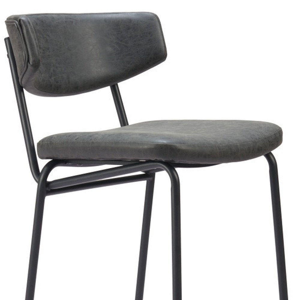Set of Two 26" Black Faux Leather And Steel Low Back Counter Height Bar Chairs HomeRoots