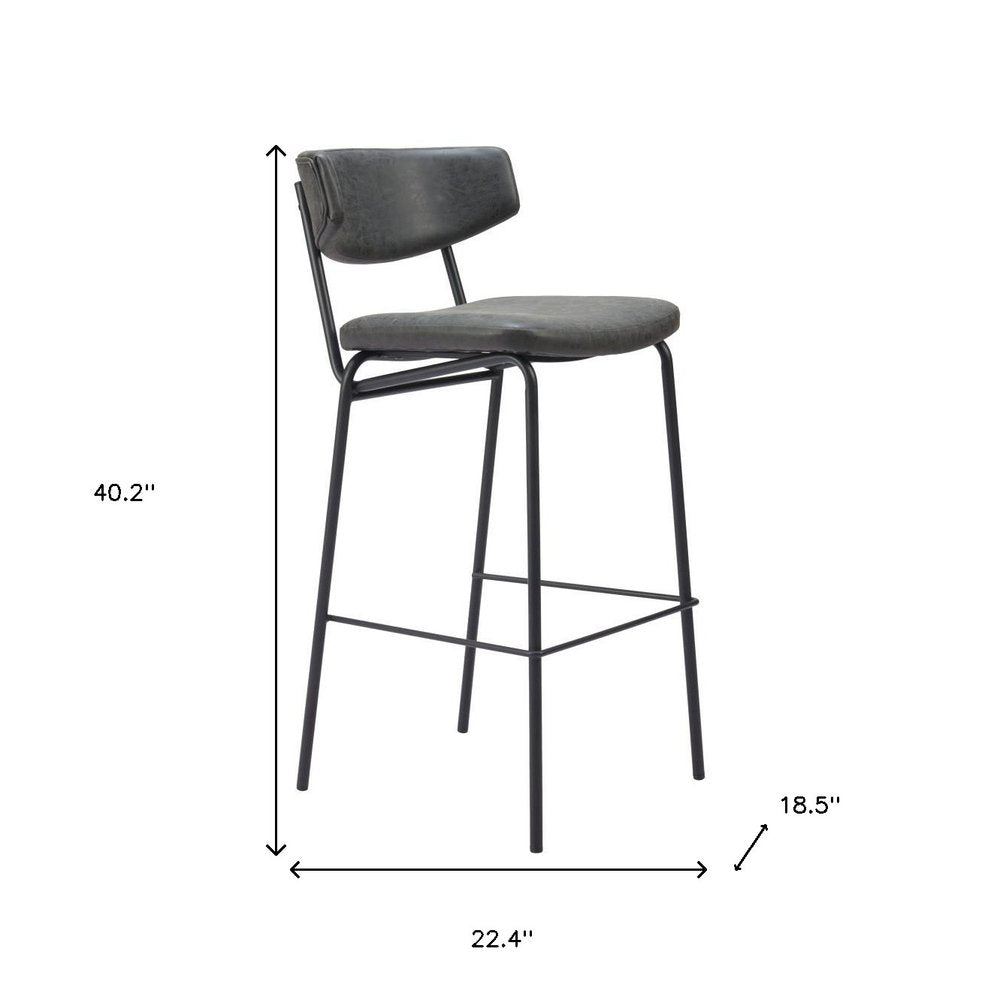 Set of Two 26" Black Faux Leather And Steel Low Back Counter Height Bar Chairs HomeRoots