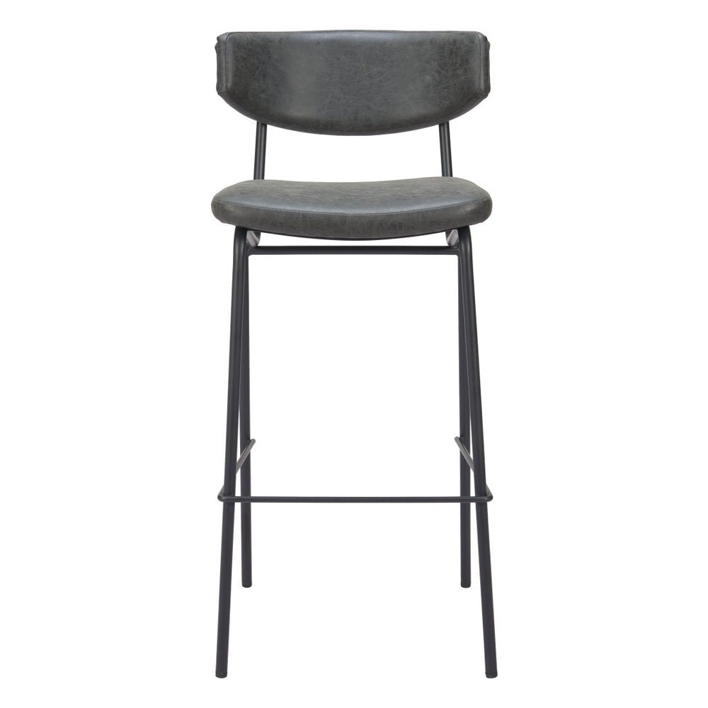 Set of Two 26" Black Faux Leather And Steel Low Back Counter Height Bar Chairs HomeRoots