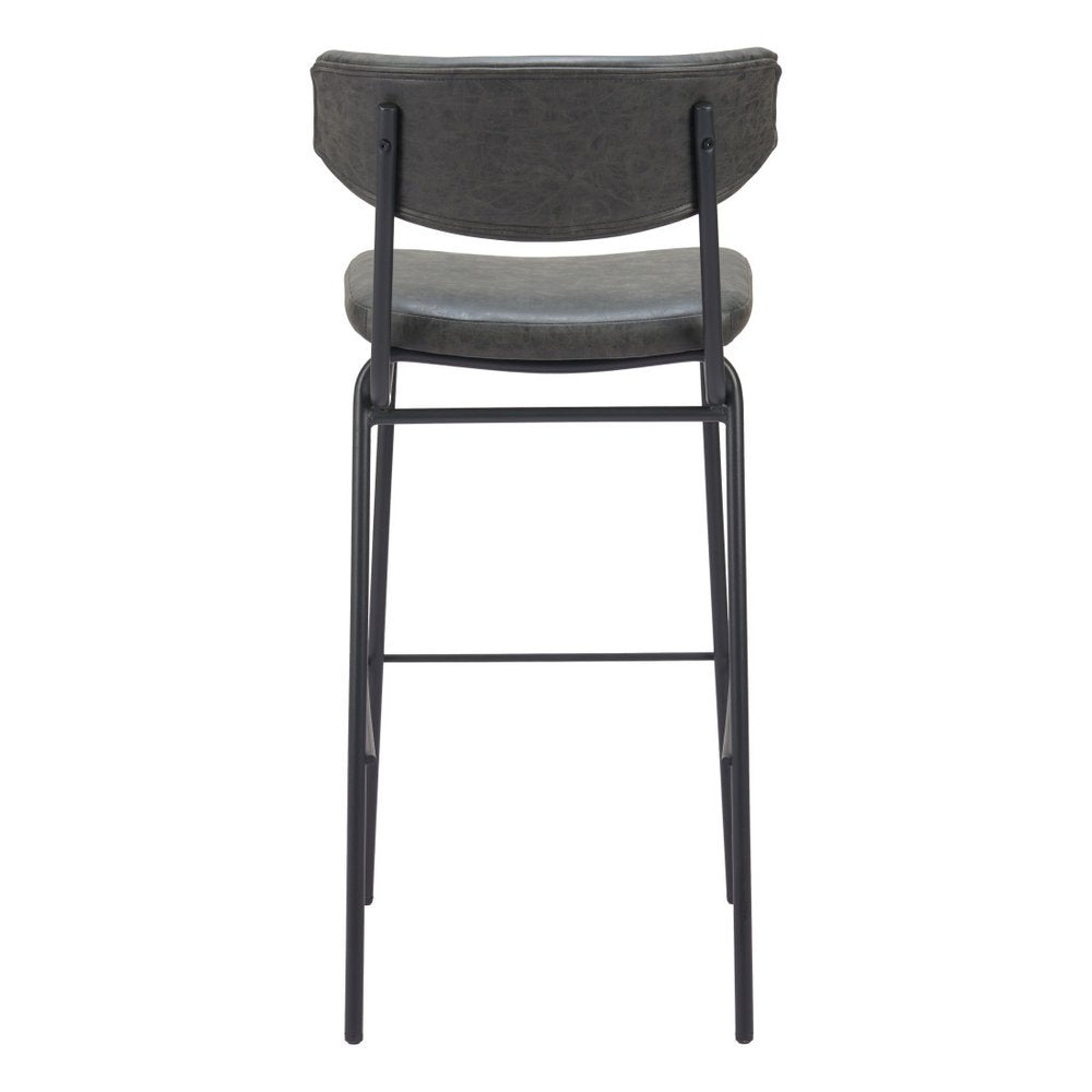 Set of Two 26" Black Faux Leather And Steel Low Back Counter Height Bar Chairs HomeRoots