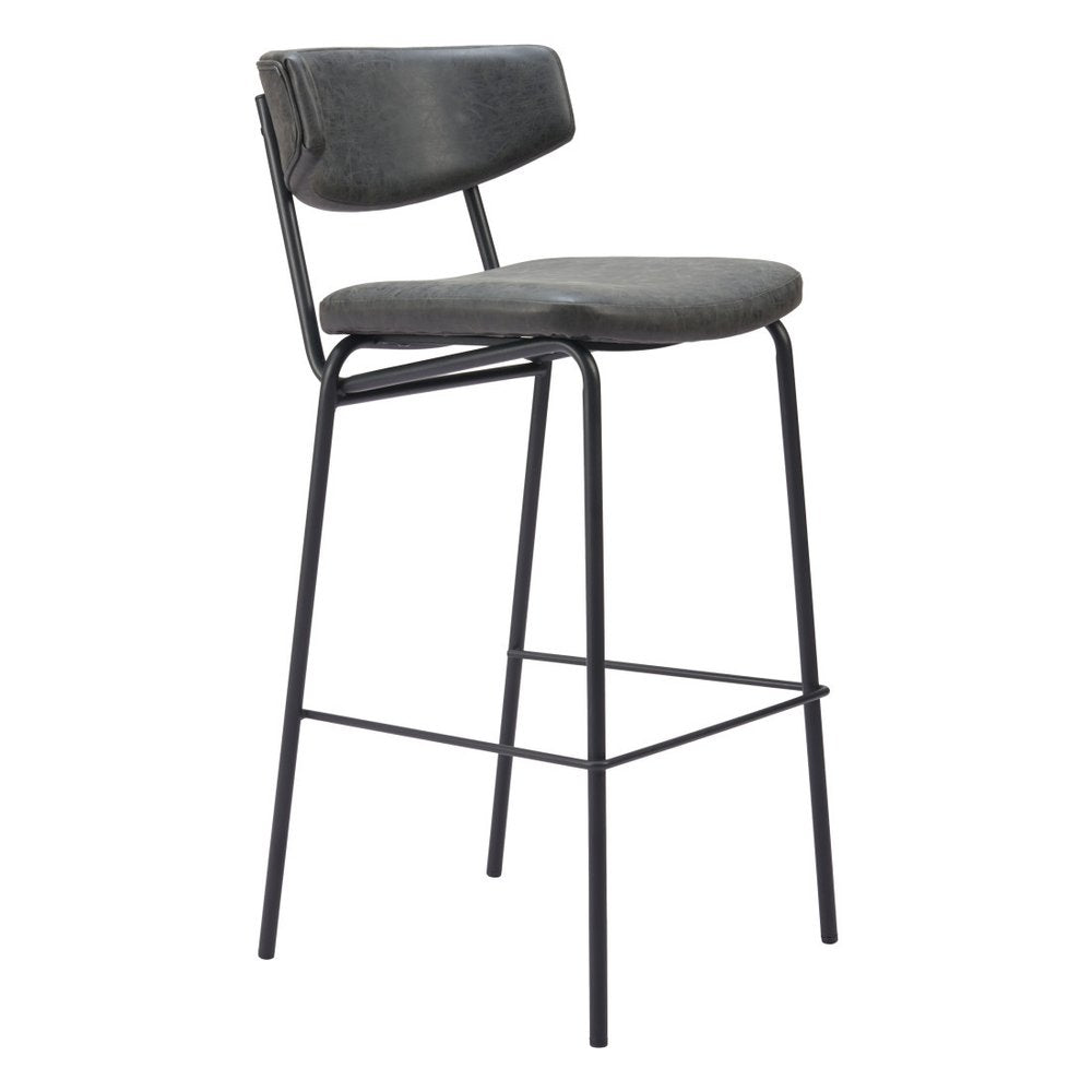 Set of Two 26" Black Faux Leather And Steel Low Back Counter Height Bar Chairs HomeRoots