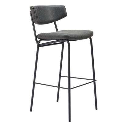 Set of Two 26" Black Faux Leather And Steel Low Back Counter Height Bar Chairs HomeRoots