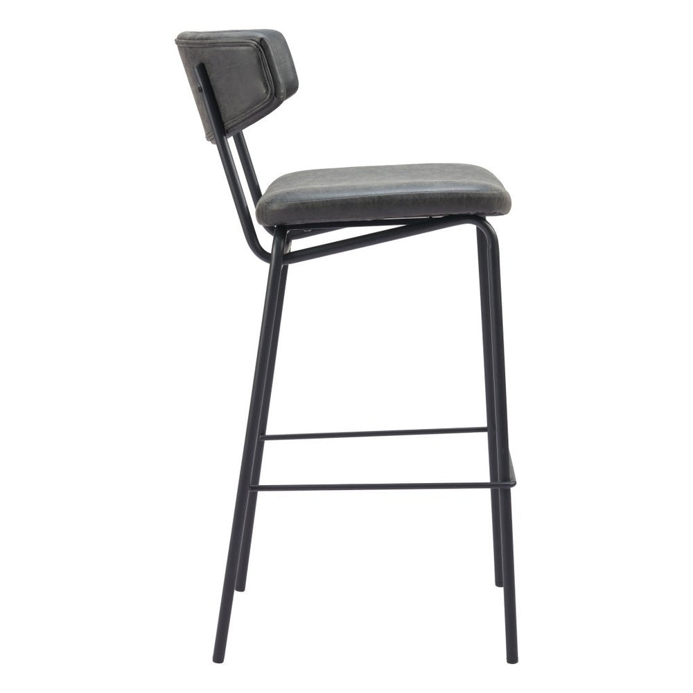 Set of Two 26" Black Faux Leather And Steel Low Back Counter Height Bar Chairs HomeRoots