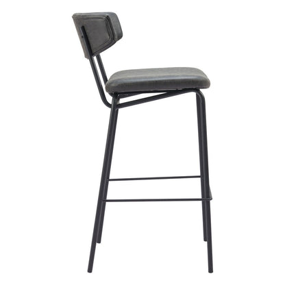 Set of Two 26" Black Faux Leather And Steel Low Back Counter Height Bar Chairs HomeRoots