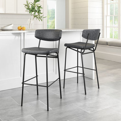 Set of Two 26" Black Faux Leather and Steel Low Back Counter Height Bar Chairs HomeRoots