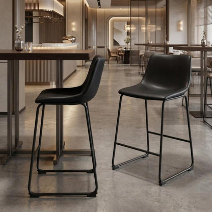 Set of Two 24" Black Faux Leather And Steel Counter Height Bar Chairs HomeRoots