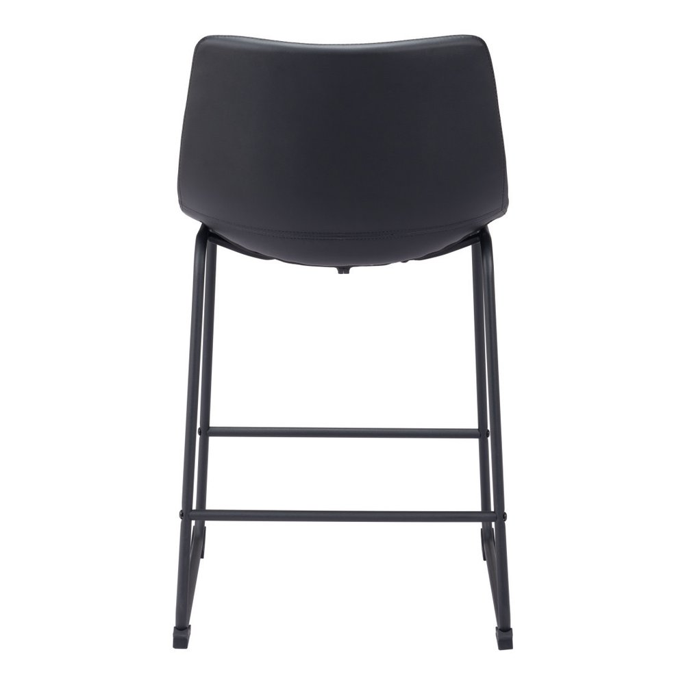 Set of Two 24" Black Faux Leather And Steel Counter Height Bar Chairs HomeRoots