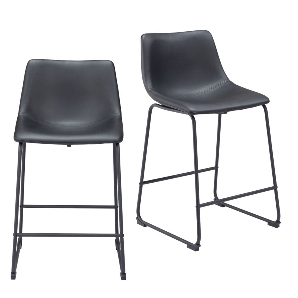 Set of Two 24" Black Faux Leather And Steel Counter Height Bar Chairs HomeRoots